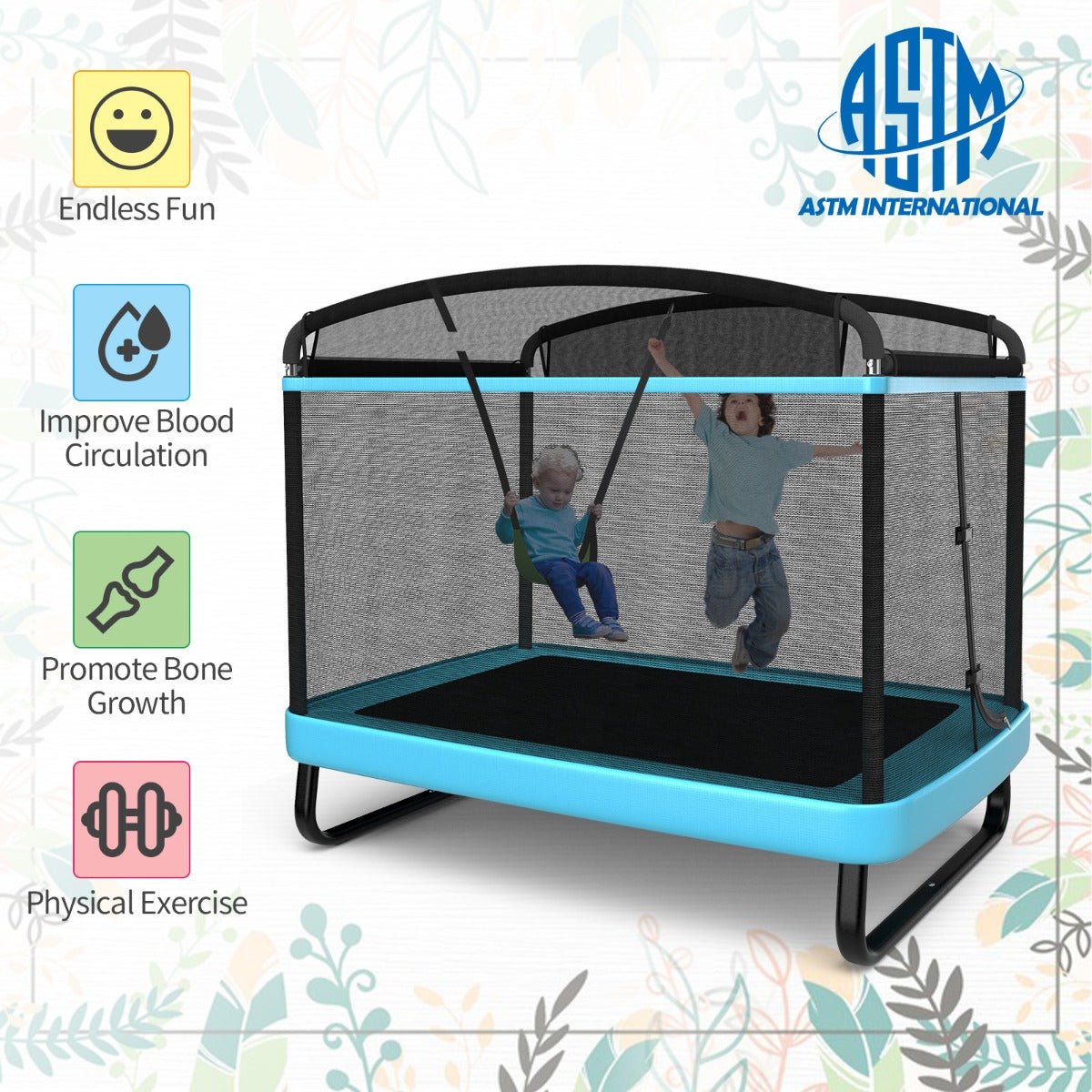 Swing and Bounce: Sturdy Recreational Trampoline with Swing for Kids Blue