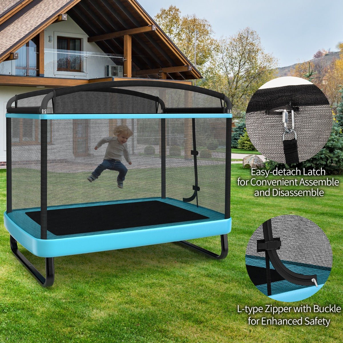 Active Playtime: Sturdy Recreational Trampoline with Swing for Kids Blue