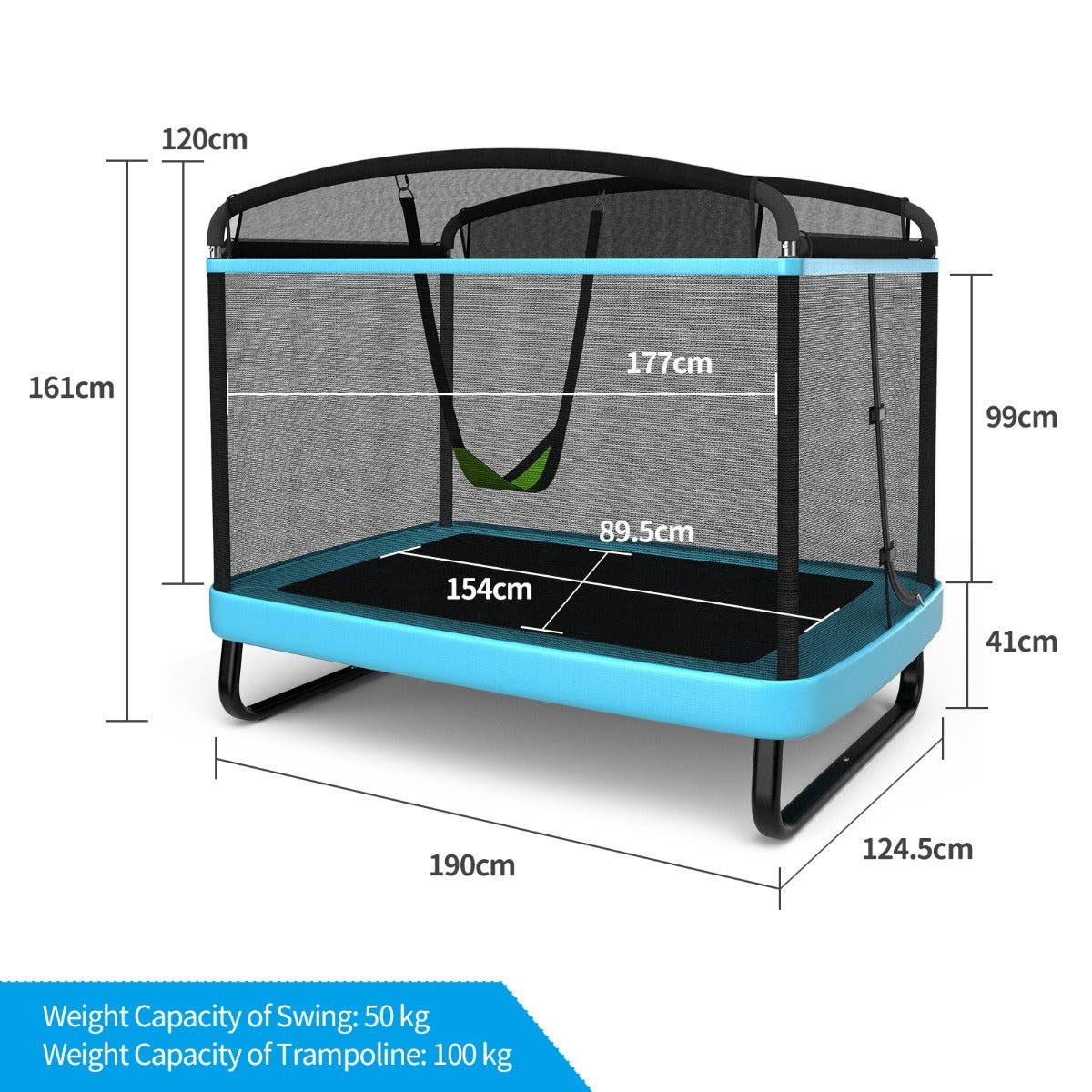 Play and Swing: Sturdy Recreational Trampoline with Swing for Kids Blue