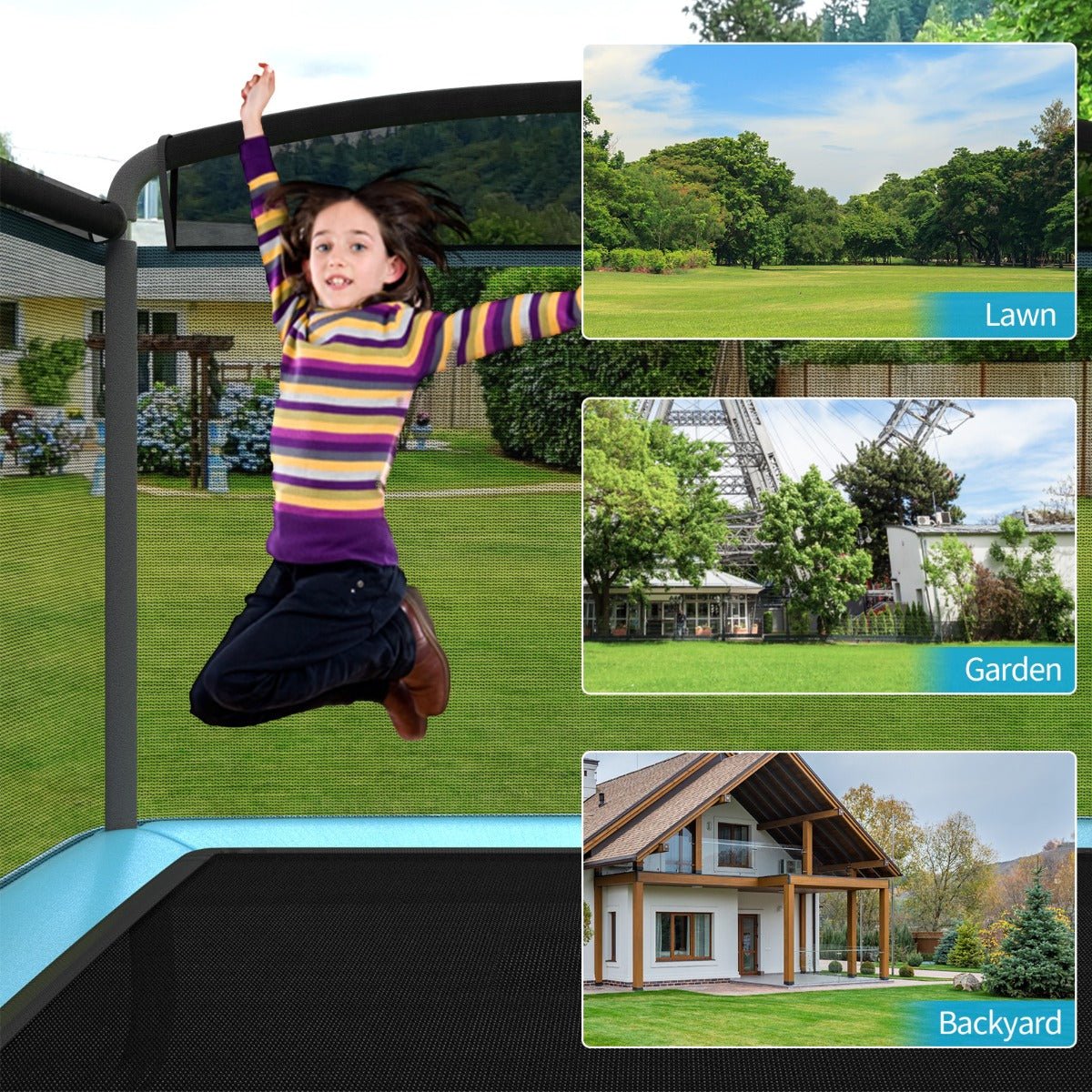Swing into Happiness: Sturdy Recreational Trampoline with Swing for Kids Blue