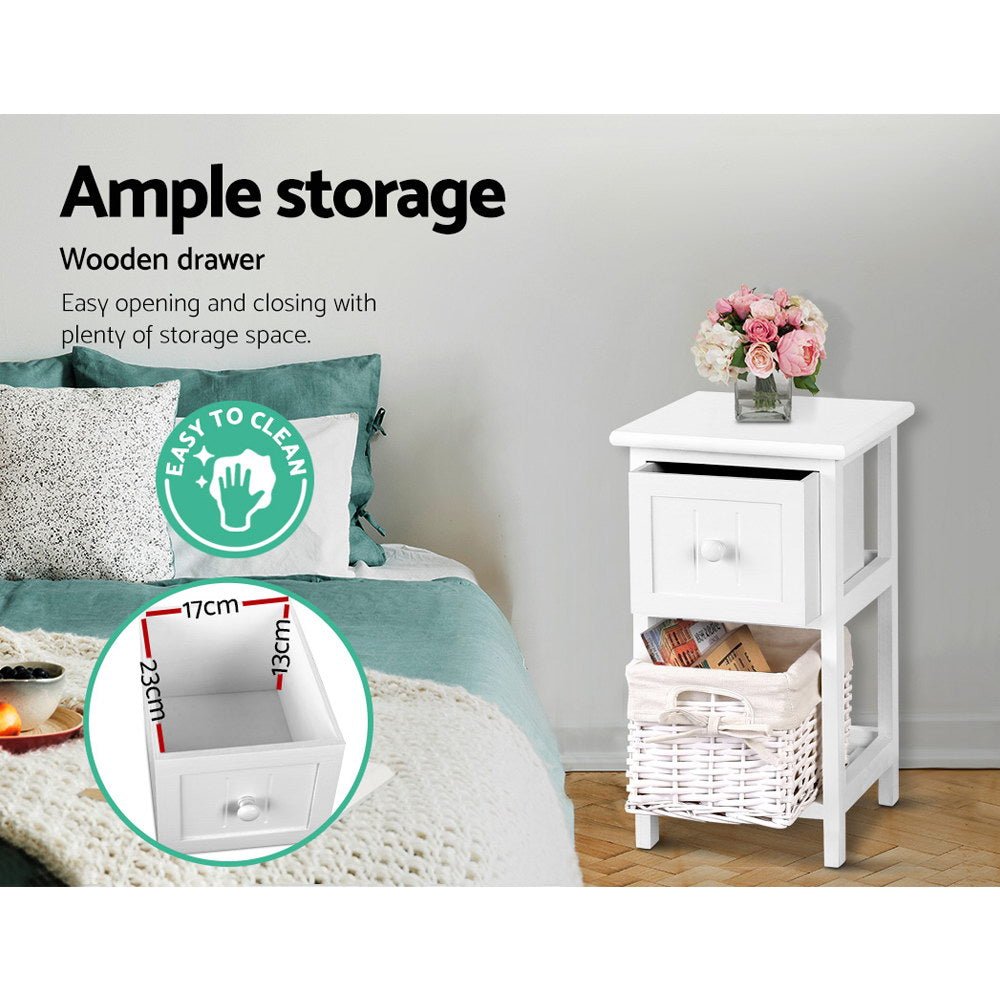 Ariss Bedside Table White 2 piece