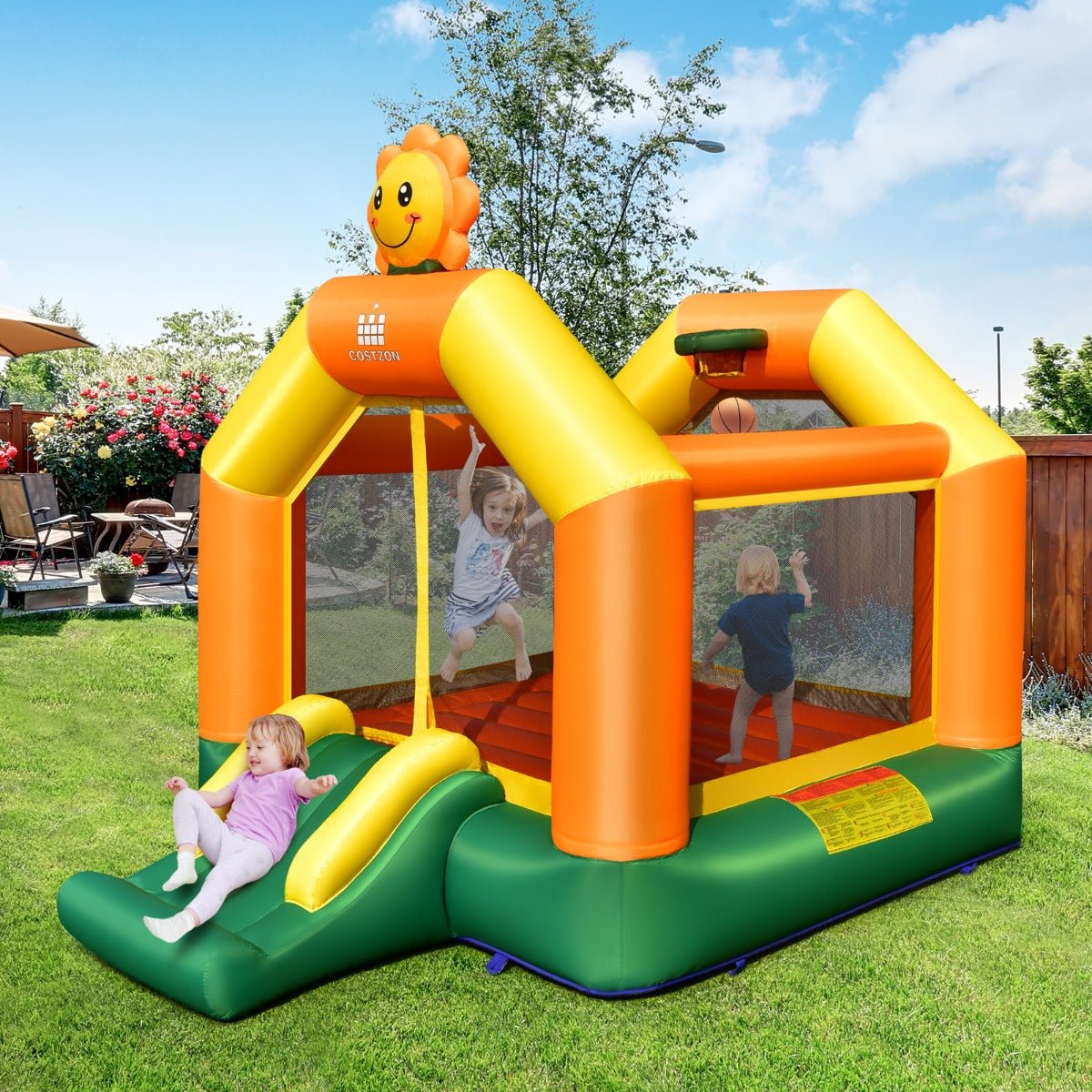 Sunflower Inflatable Bounce House with Slide - Outdoor Fun for Kids