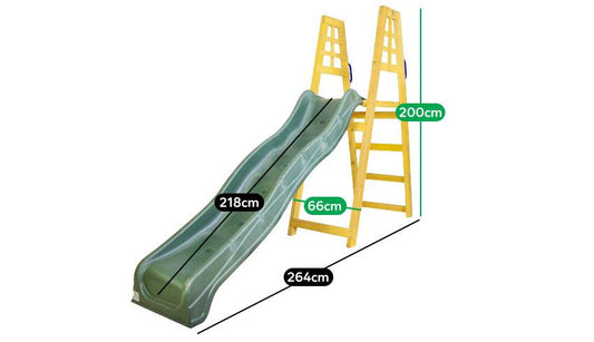 Colorful 2.2m wooden climb and slide set in vibrant yellow for fun outdoor play.