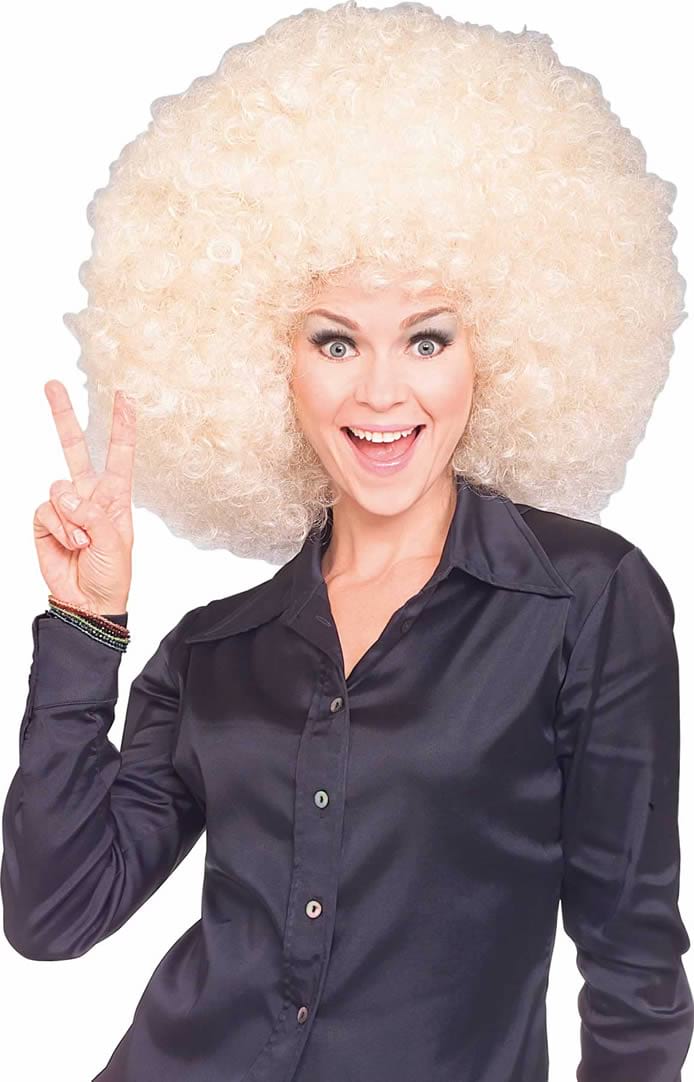 Blonde curly wig with voluminous afro style for childrens costume dress-up.