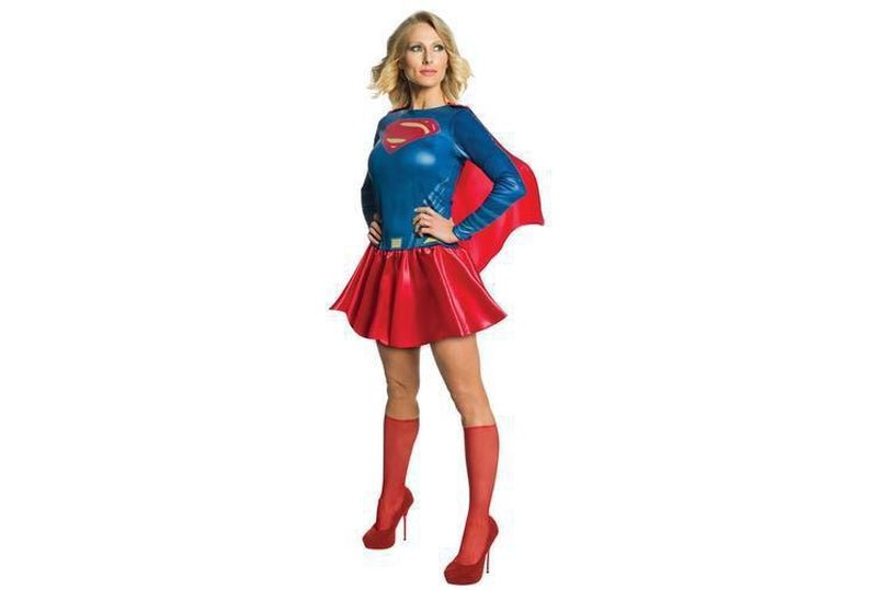 DC Comics Supergirl costume set with cape and stockings for kids dress-up play