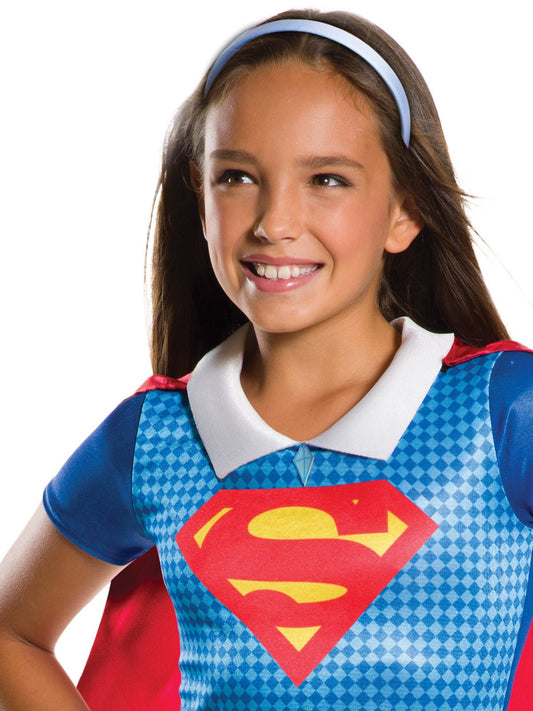 DC Supergirl Classic Costume for girls, ideal superhero outfit for imaginative play at home.