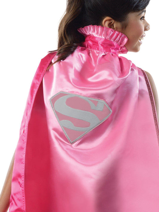 Pink Supergirl DC Comics Cape with Glitter Trim, perfect for imaginative play at home.