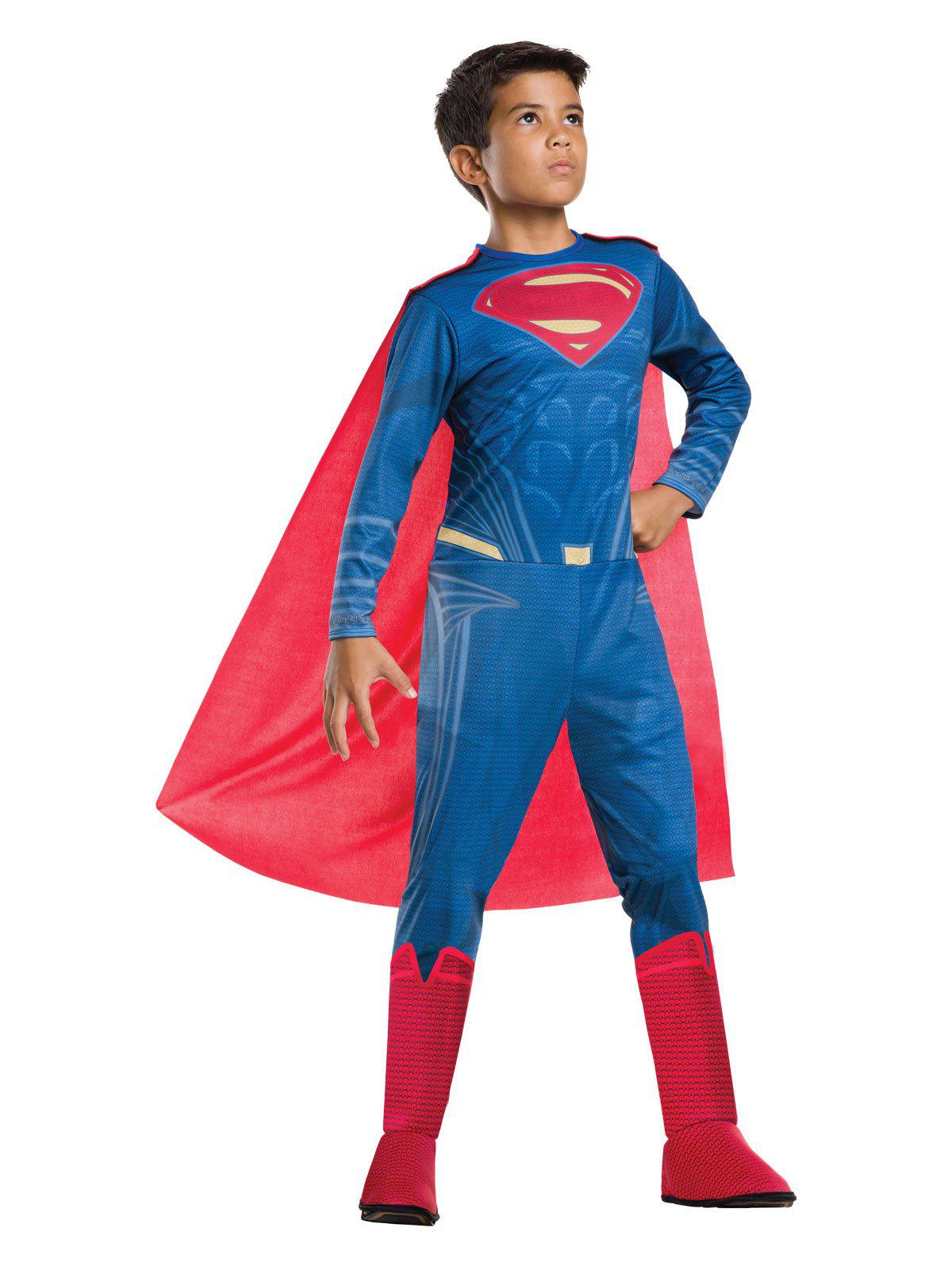 Kids Superman costume with cape, ideal for play and dress-up at home.