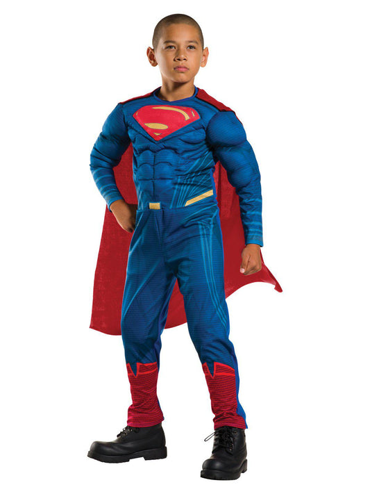 Superman deluxe muscle costume for kids with official DC Comics design, perfect for pretend play.