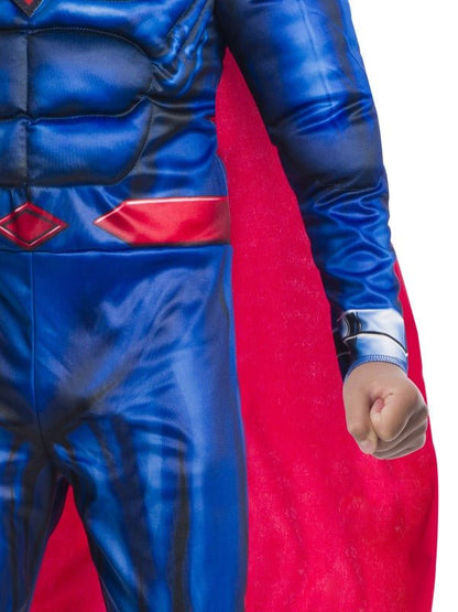 Superman kids costume with 3D emblem, ideal for imaginative play and dress-up.