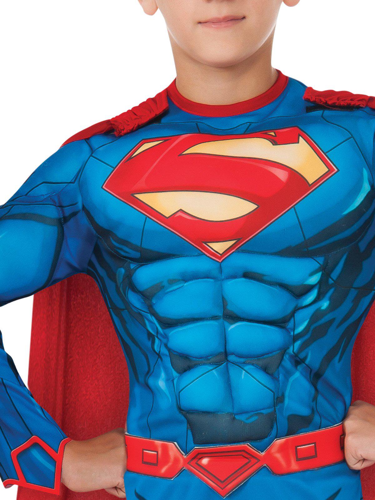 Kids Superman digital print costume with deluxe design for fun, imaginative play at home.