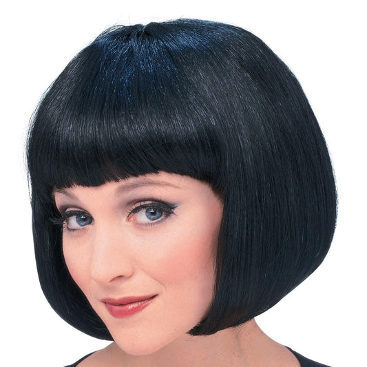 Black bob wig for adult costumes, perfect for completing stylish and trending Halloween outfits.