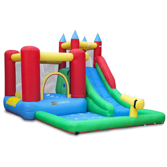 Kids Surrey 2 inflatable water slide and splash pool with blower for backyard fun.