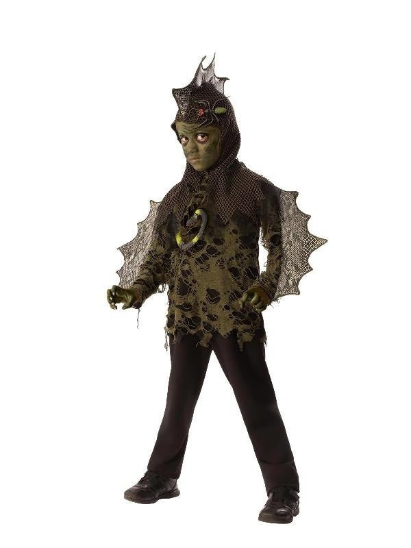 Swamp Boy Lizard Halloween Costume for Kids | Green jumpsuit with tail for imaginative play.