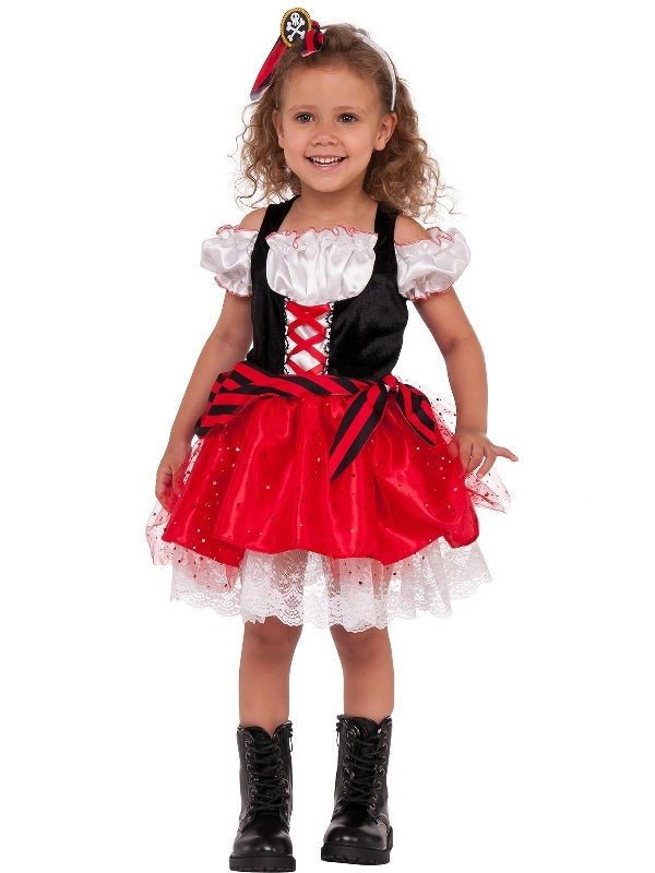 Girls Pirate Princess Costume | Fun home play outfit with skull headband for imaginative adventures.