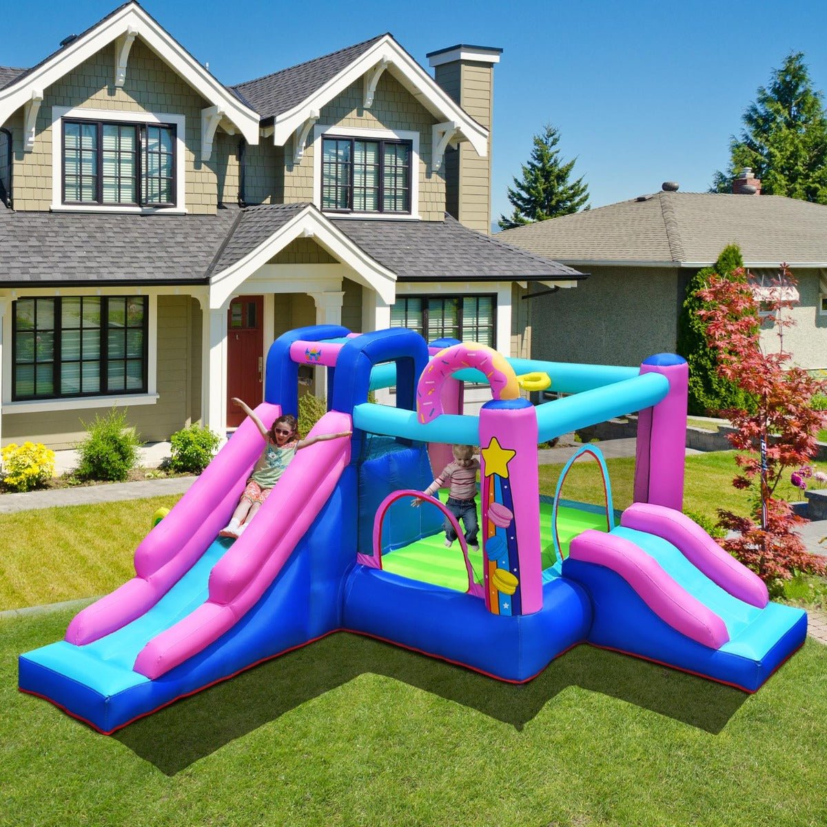 Double Slide Inflatable Bounce House: Outdoor & Indoor Fun (Blower Included)