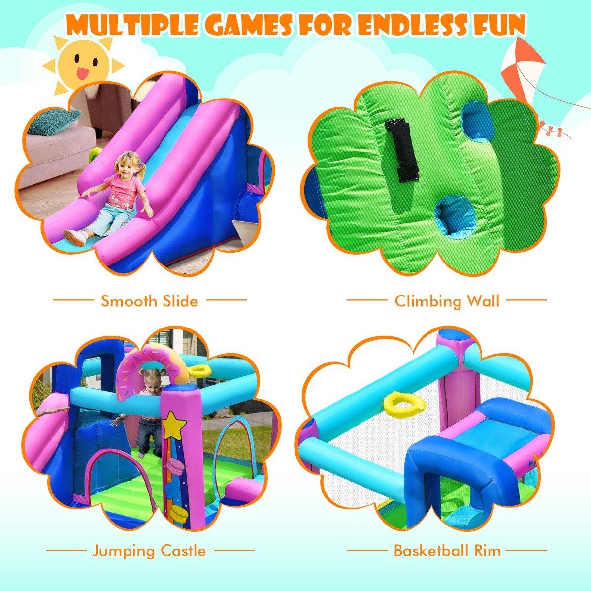 Thrilling Action: Inflatable Bounce House with 2 Slides (Blower Included)