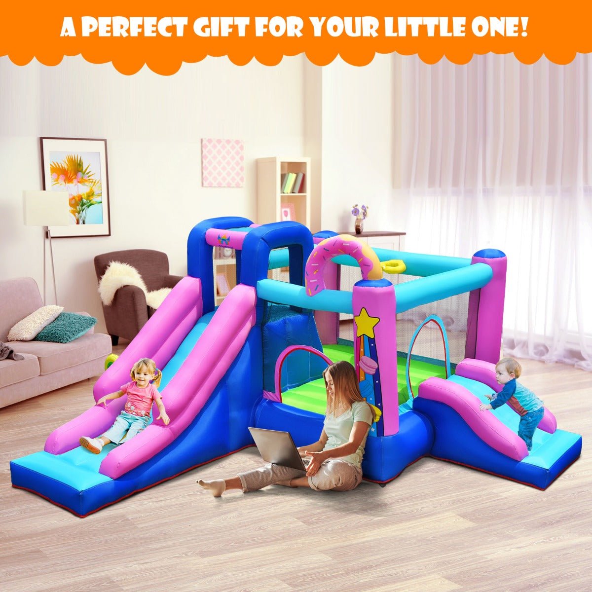 Dual Slide Delight: Inflatable Bounce House for Indoor & Outdoor Play (Blower)