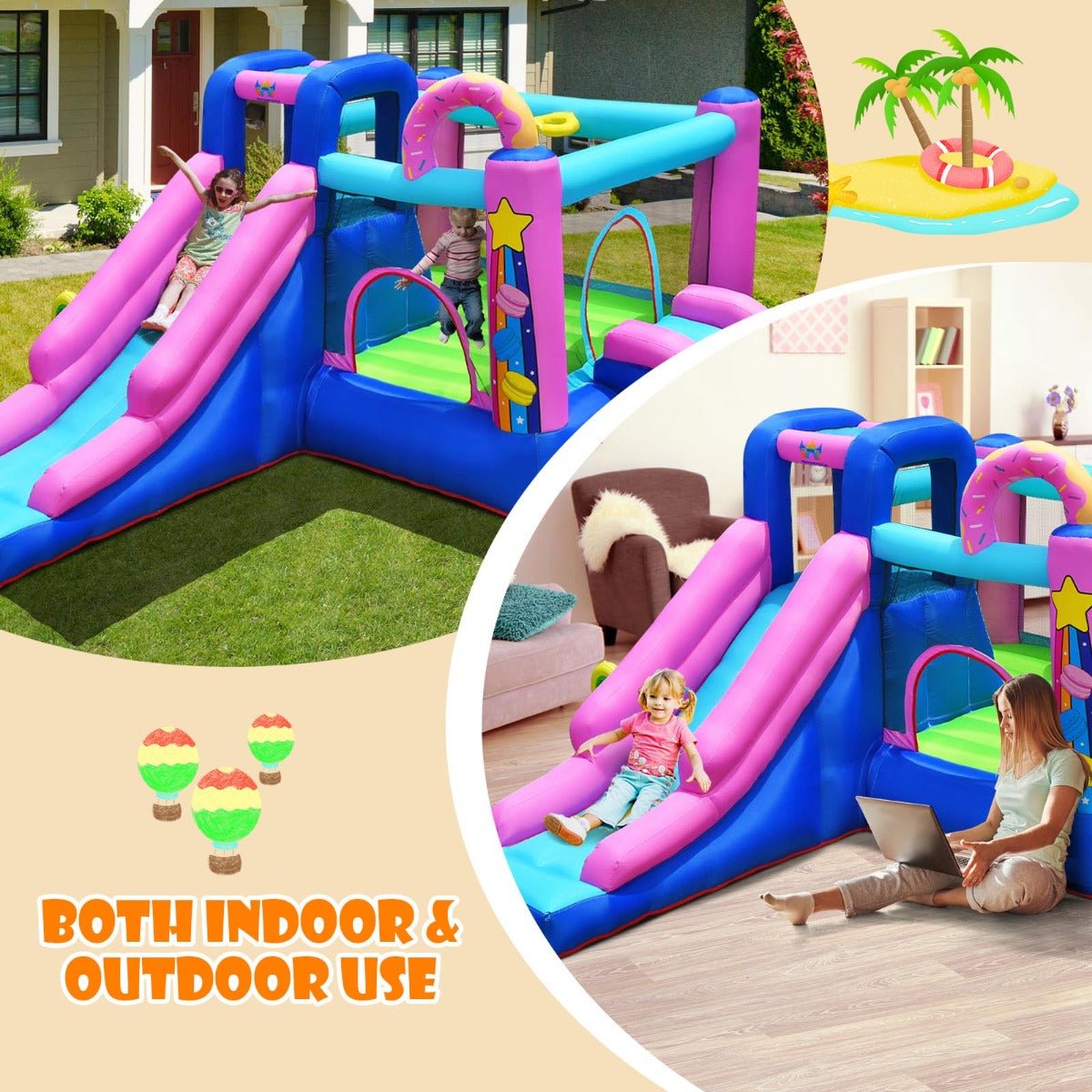 Dynamic Slide Action: Inflatable Bounce House with Twin Slides for Kids
