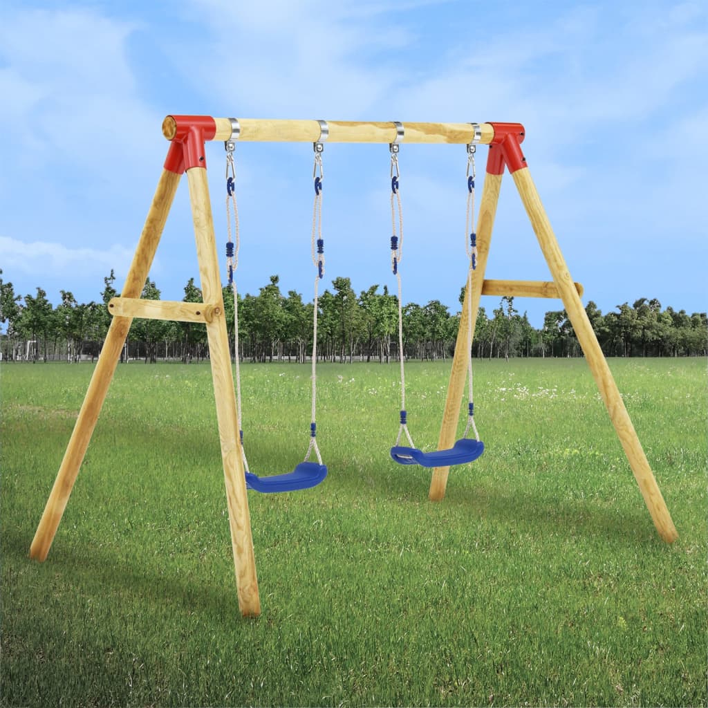 Kids Pinewood Double Swing Set - Outdoor play equipment for double the fun at home.