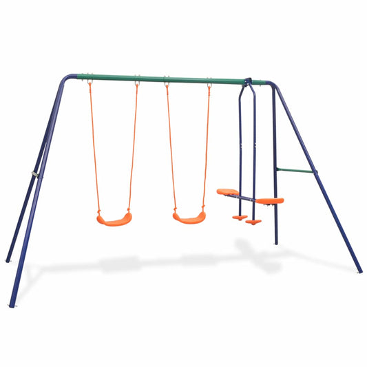 Vibrant 4-seat outdoor swing set with durable steel frame for kids backyard fun.