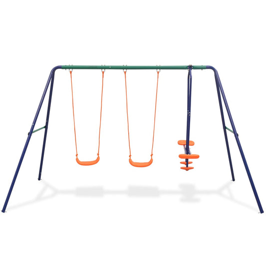 Colorful 4-seat outdoor swing set for kids with durable steel frame for backyard fun.