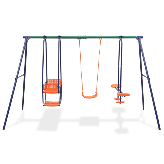 Orange 5-Seat Swing Set with Face-to-Face Glider for backyard fun and playtime.