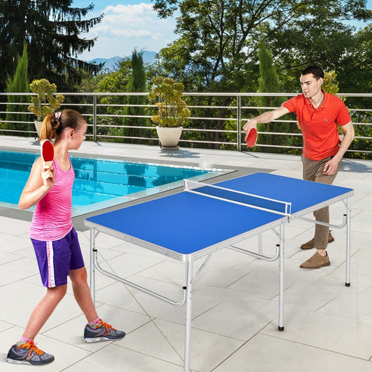 Portable Folding Table Tennis: Blue Table with Paddles and Balls