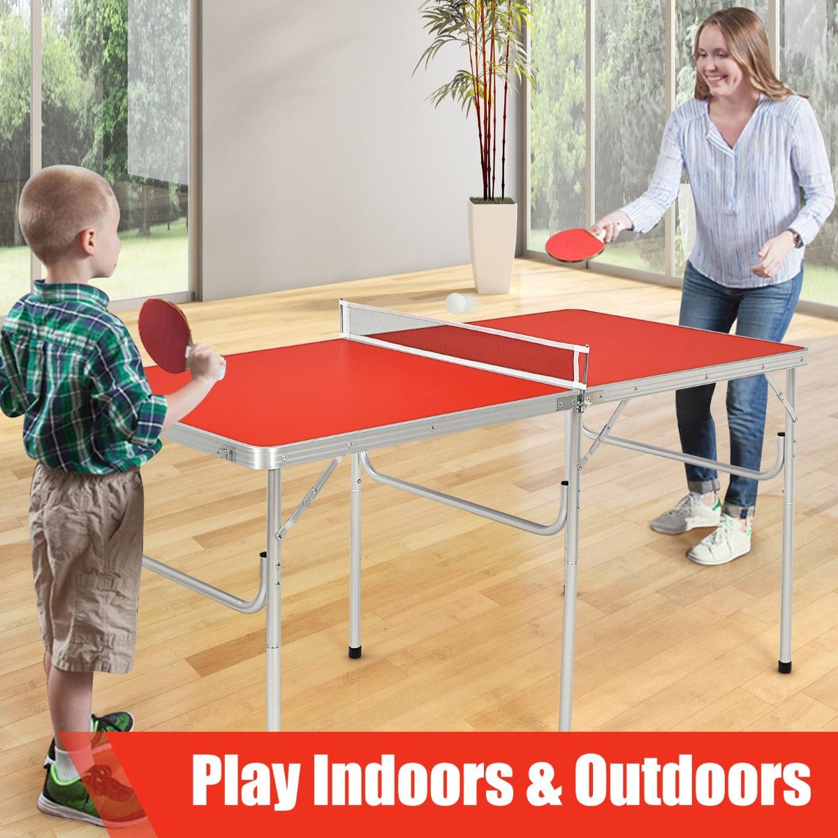 Red Foldable Table Tennis Set: Active Fun for All Ages