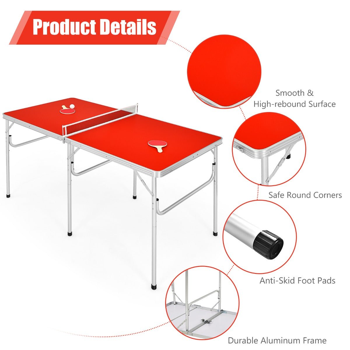 Elevate Playtime with Portable Table Tennis Set: Red Foldable Table