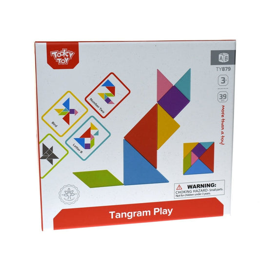 Colorful tangram wooden puzzle for kids brain development and creative play at home.