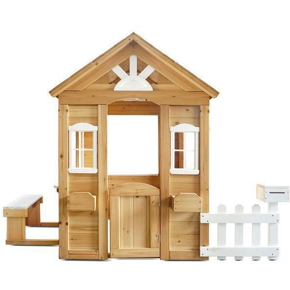 Teddy Cubby House with picket fence - natural timber outdoor playhouse for kids.