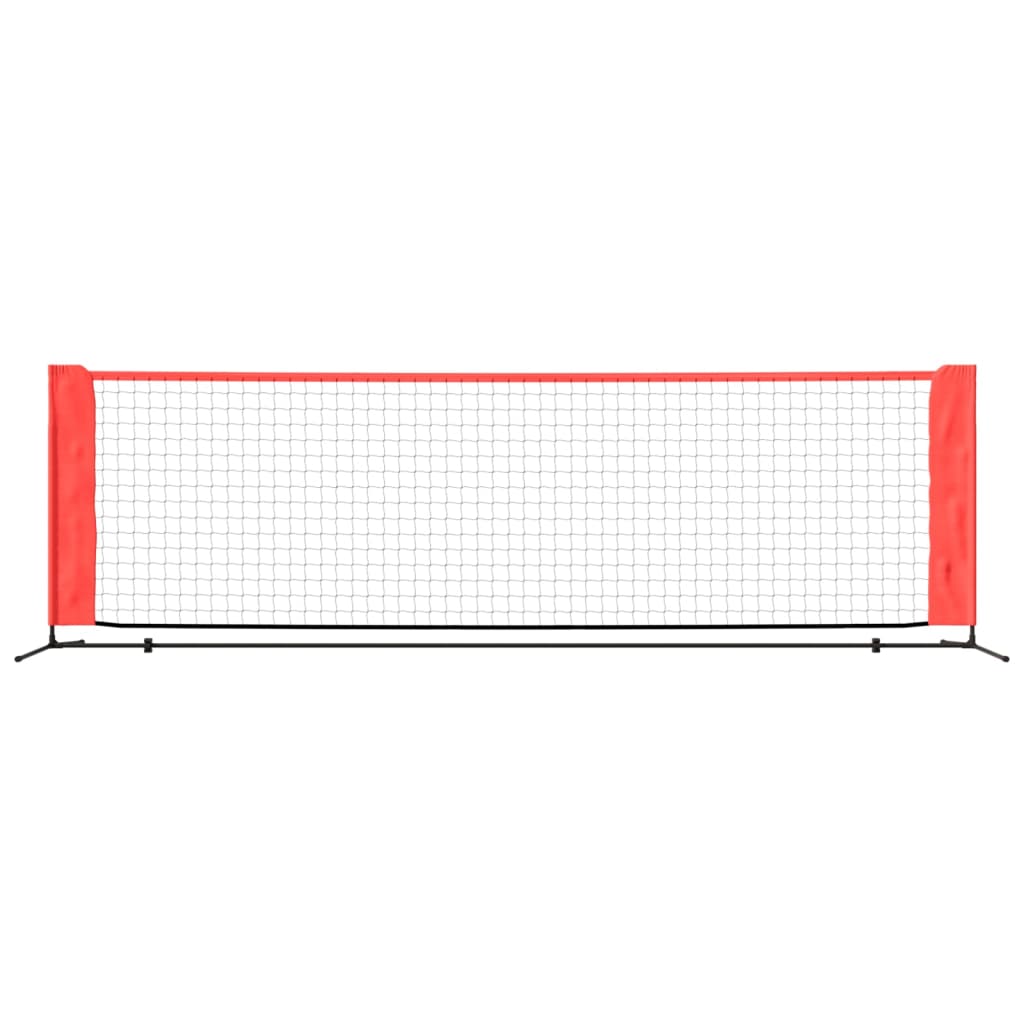 Portable 300cm tennis net in playful red and black for kids backyard practice.