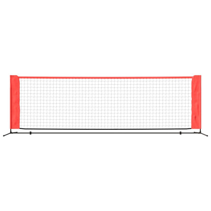 Portable 300cm tennis net in playful red and black for kids backyard practice.