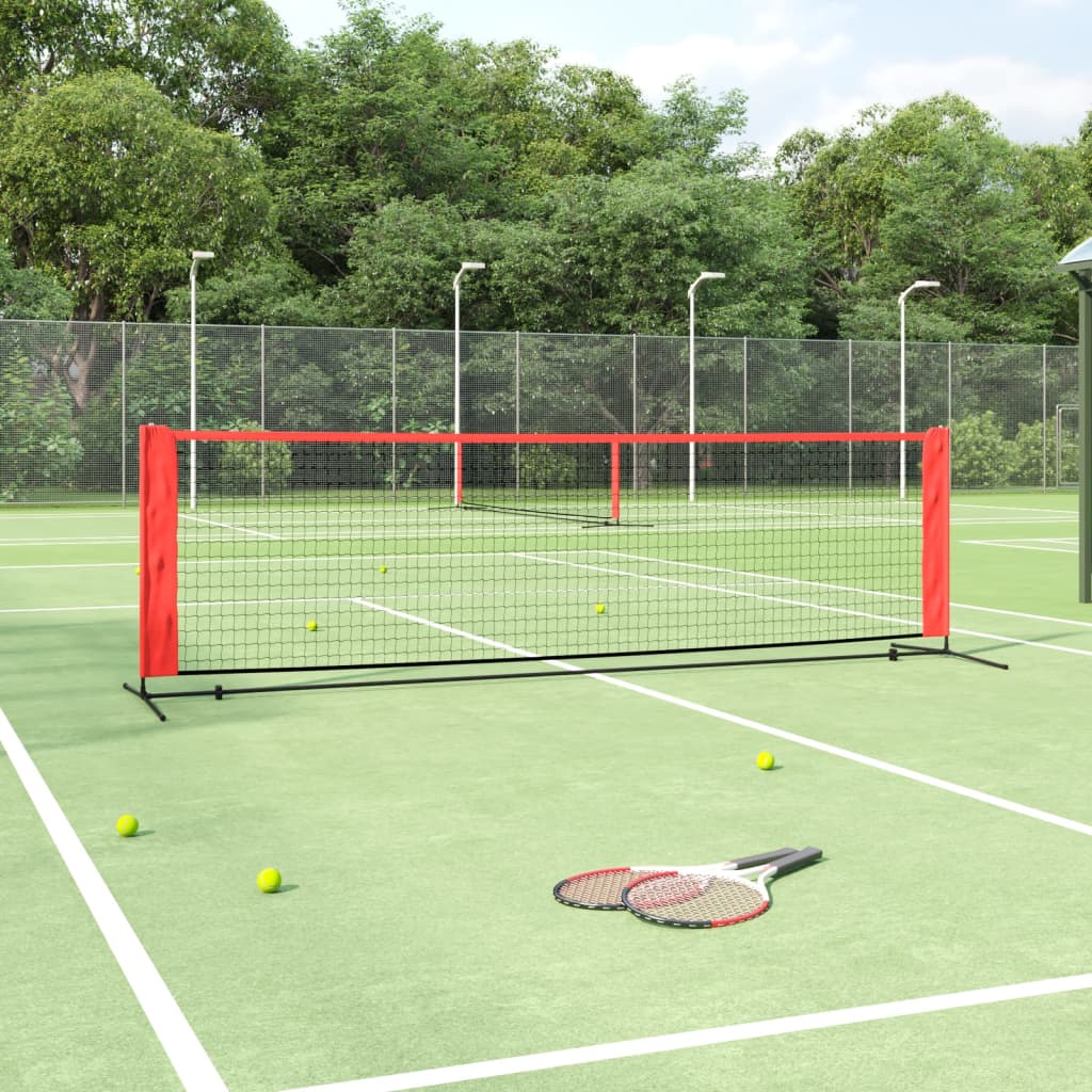 Kid-friendly portable tennis net for backyard practice, 300cm red black, perfect for home play.