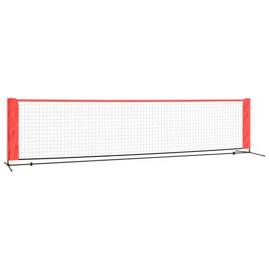 Portable 13 ft wide tennis net set in black and red for kids home play.