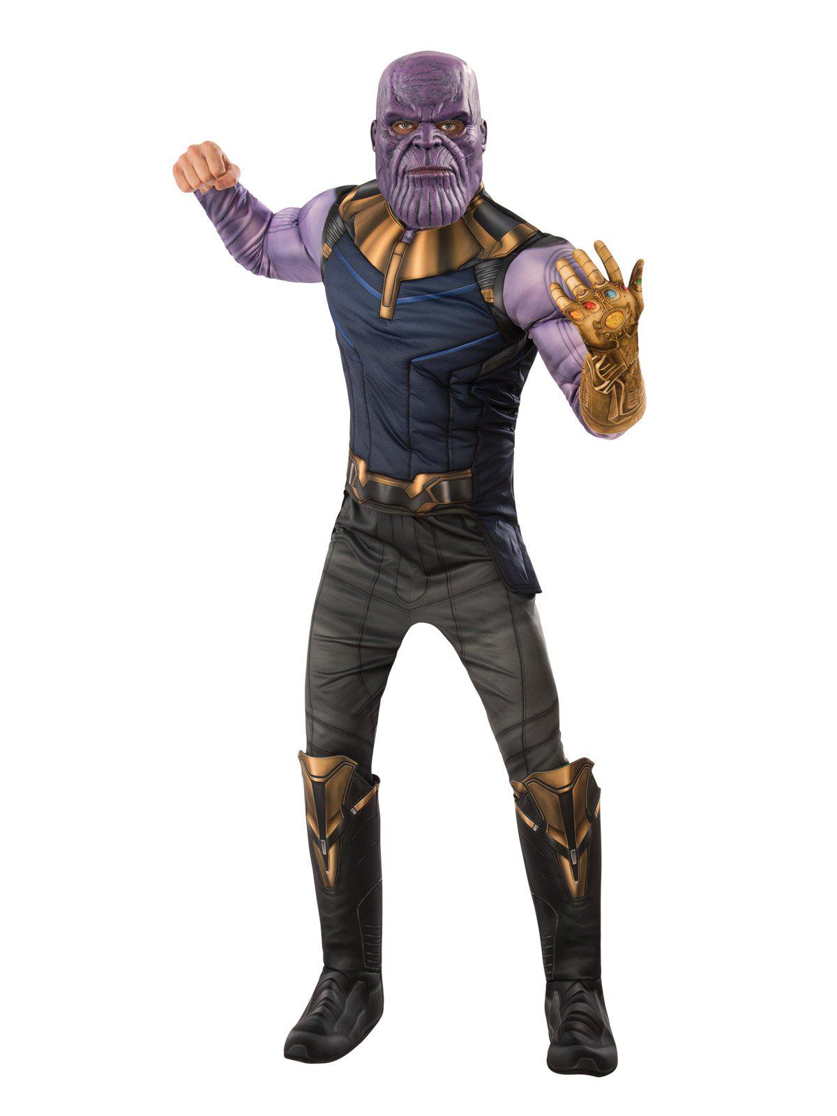 Adult Thanos costume with Infinity Gauntlet for realistic play | perfect for Marvel fans.