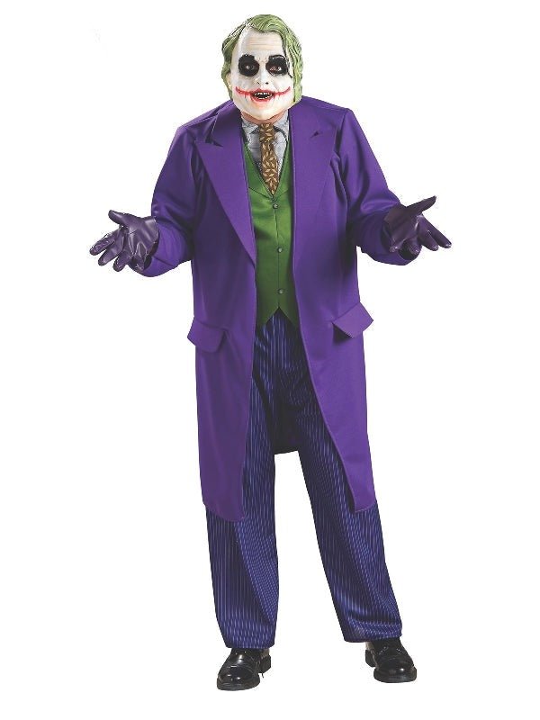 DC Comics Joker Deluxe Adult Costume with Mask for dramatic play and Halloween fun.