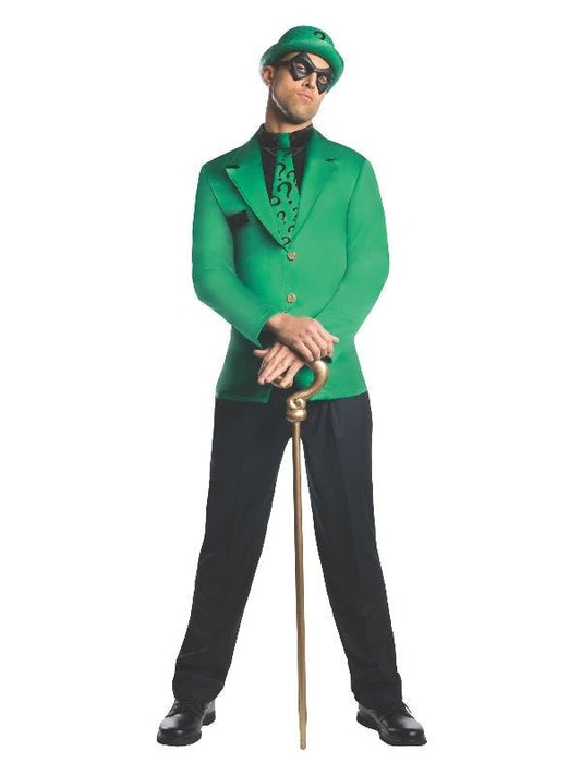 DC Comics The Riddler Deluxe Costume for Adults, ideal for themed costume parties at home.