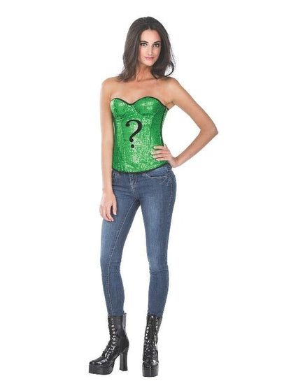 Green Sequin Riddler Corset Top for Kids | DC Comics Official Costume, perfect for dress-up.