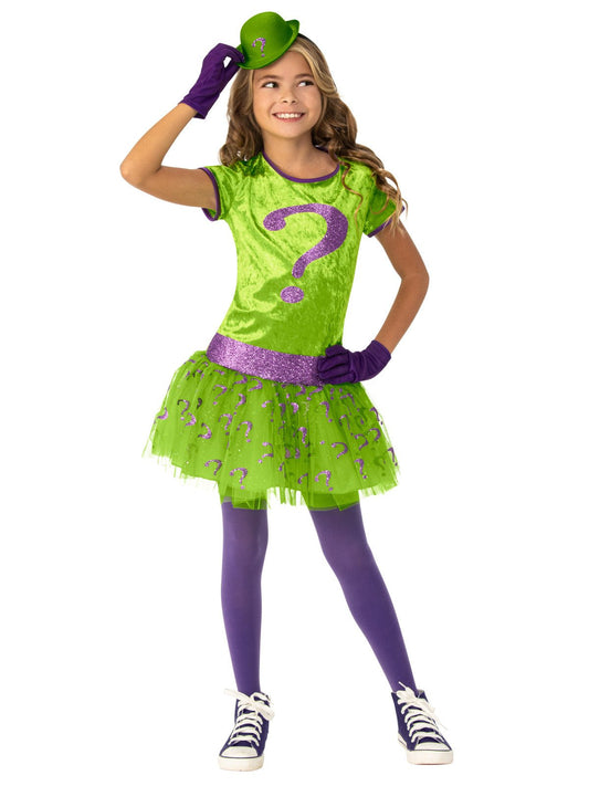 DC Comics Riddler tutu costume for kids, perfect for imaginative play at home.