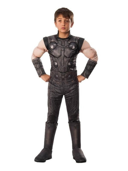 Thor Infinity War costume with deluxe details for kids, Marvel-approved, perfect for home dress-up.