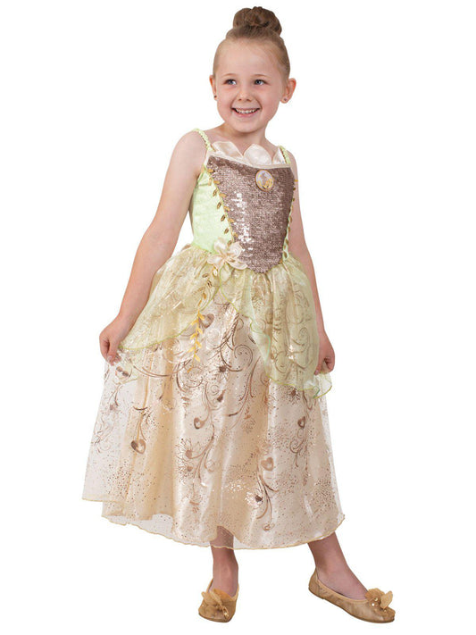 Disney Princess Tiana deluxe costume for girls, ideal for imaginative play and dress-up fun.