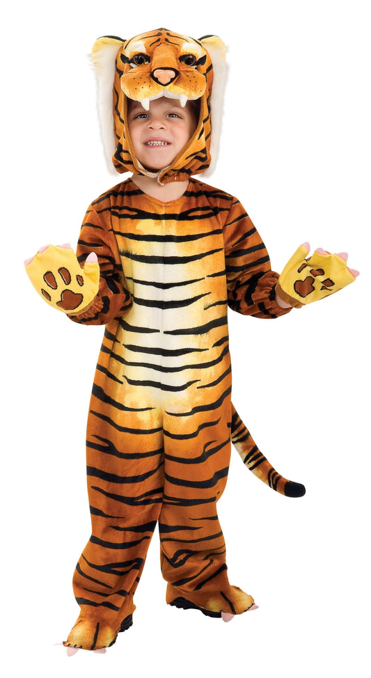 Kids Tiger Costume Jumpsuit with 3D Tiger Head for imaginative play at home