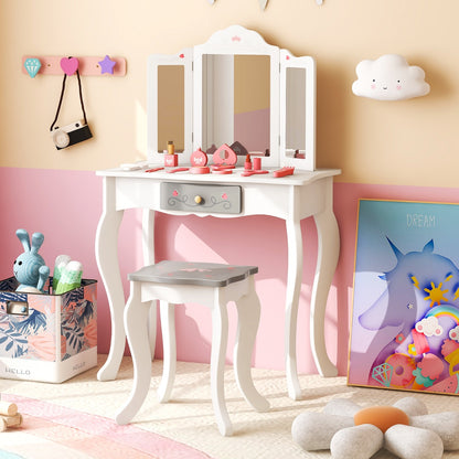 Kids Princess Vanity Table and Chair Set with Mirror, ideal for imaginative playtime fun.