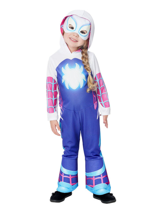 Marvel Ghost Spider Glow-in-Dark Toddler Costume for ages 2-3. Fun dress-up attire for kids.