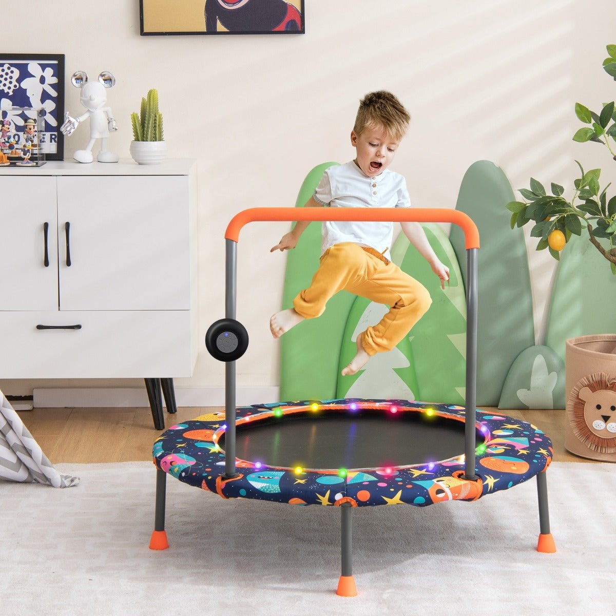 Light Up Playtime: Toddler Trampoline with colourful LED Lights and Music