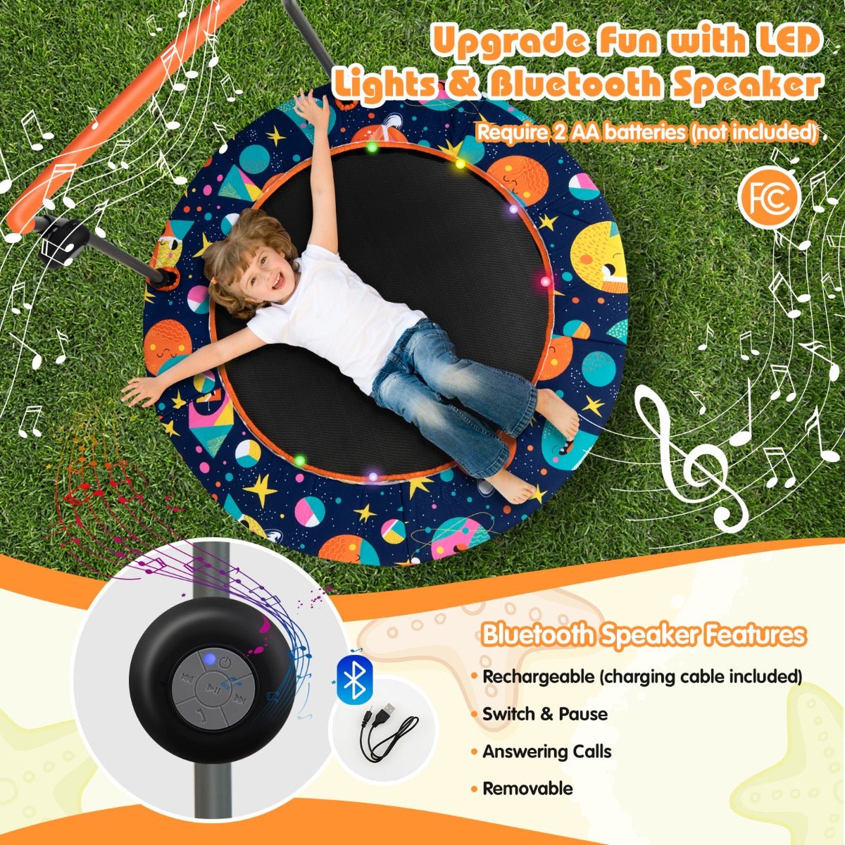 Play and Dance: Toddler Trampoline with colourful LED Lights and Melodies