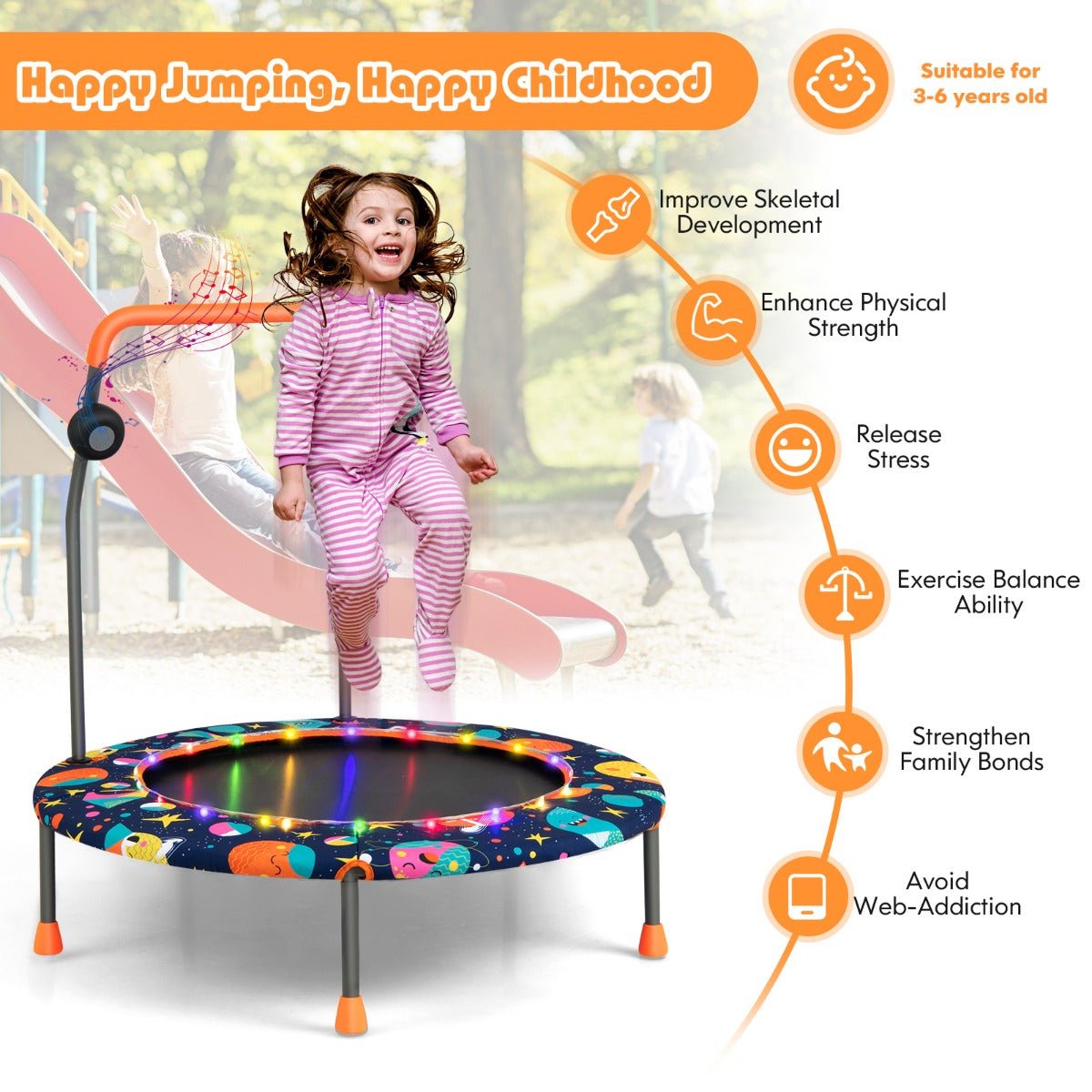 Engaging Play: Toddler Music Trampoline with colourful LED Lights