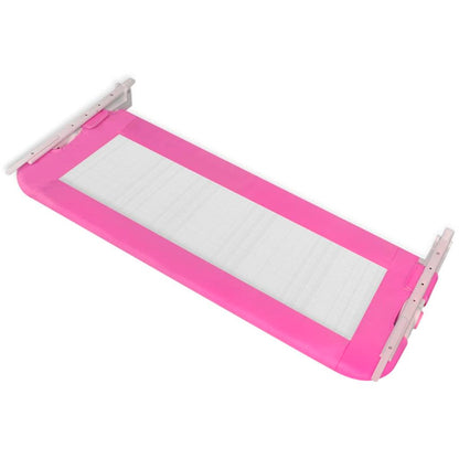 Pink folding toddler bed rail guard for kids safety at home. Prevent falls during sleep.